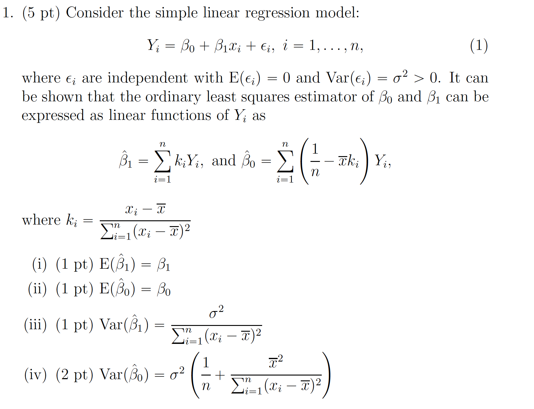 Solved 1. (5 pt) Consider the simple linear regression | Chegg.com