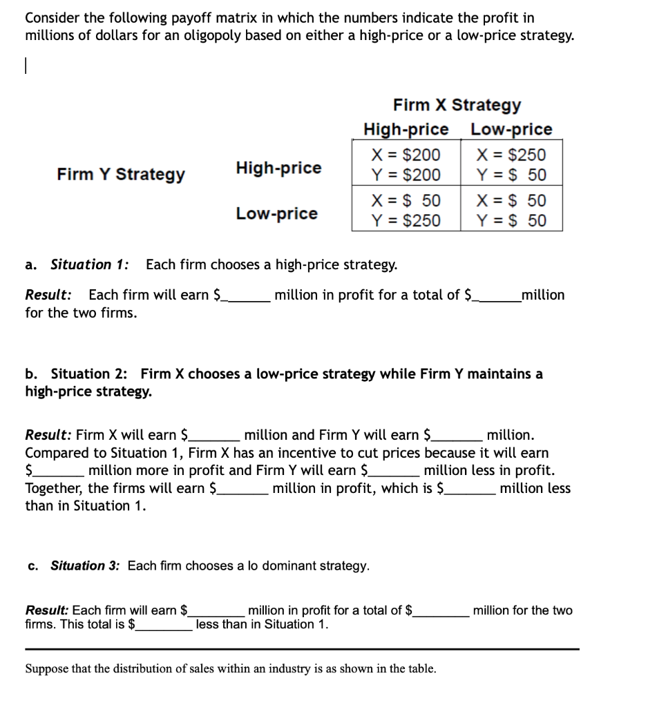 Solved Consider the following payoff matrix in which the | Chegg.com