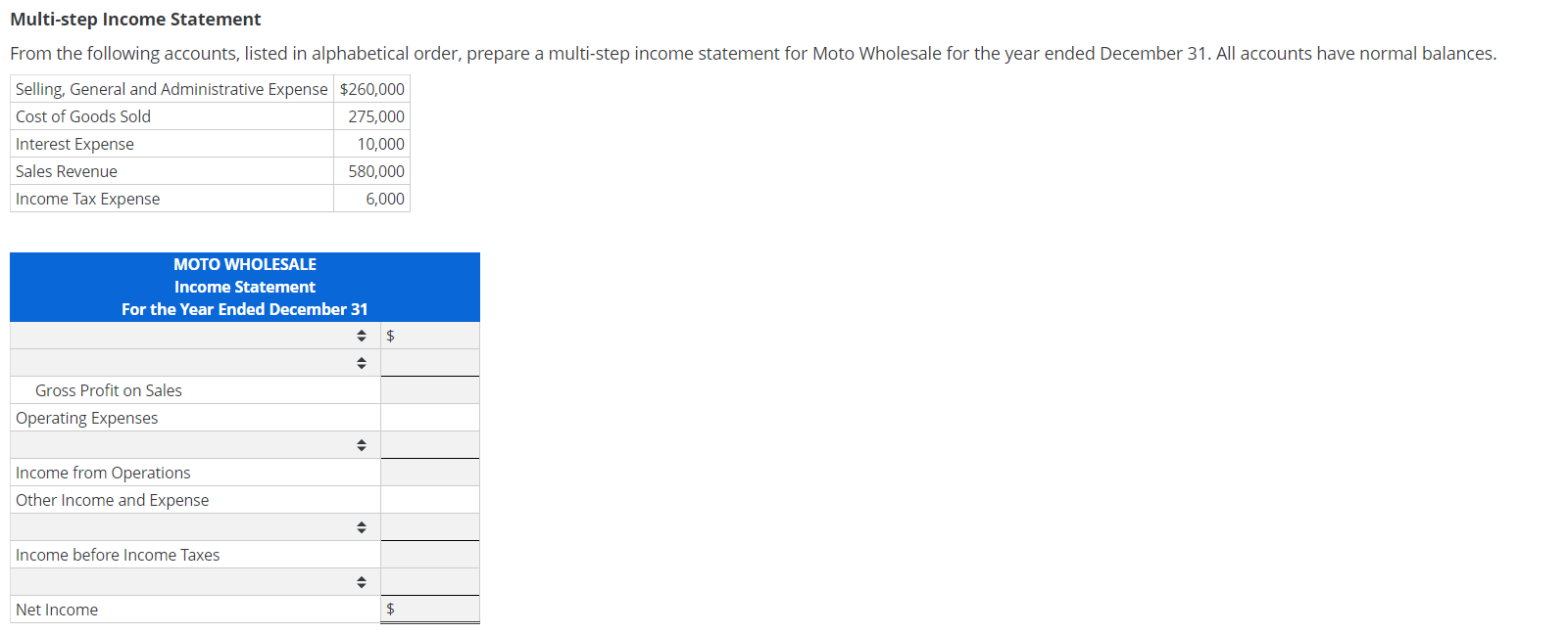 Solved Multi Step Income Statement From The Following 1088