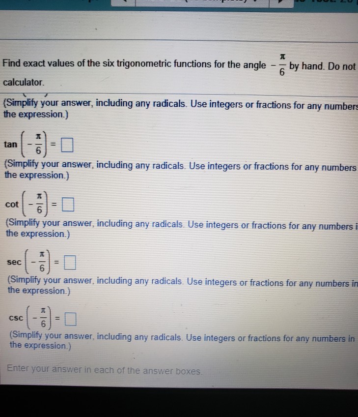 exact values of six trigonometric functions calculator