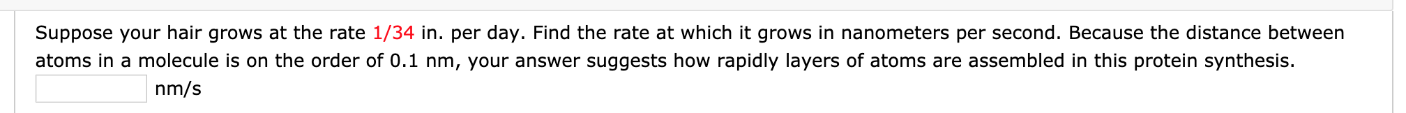 Solved Suppose Your Hair Grows At The Rate 1 34 In Per Day Chegg