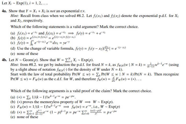 Solved Let X Exp 1 I 1 2 4a Show That Y X1 Chegg Com