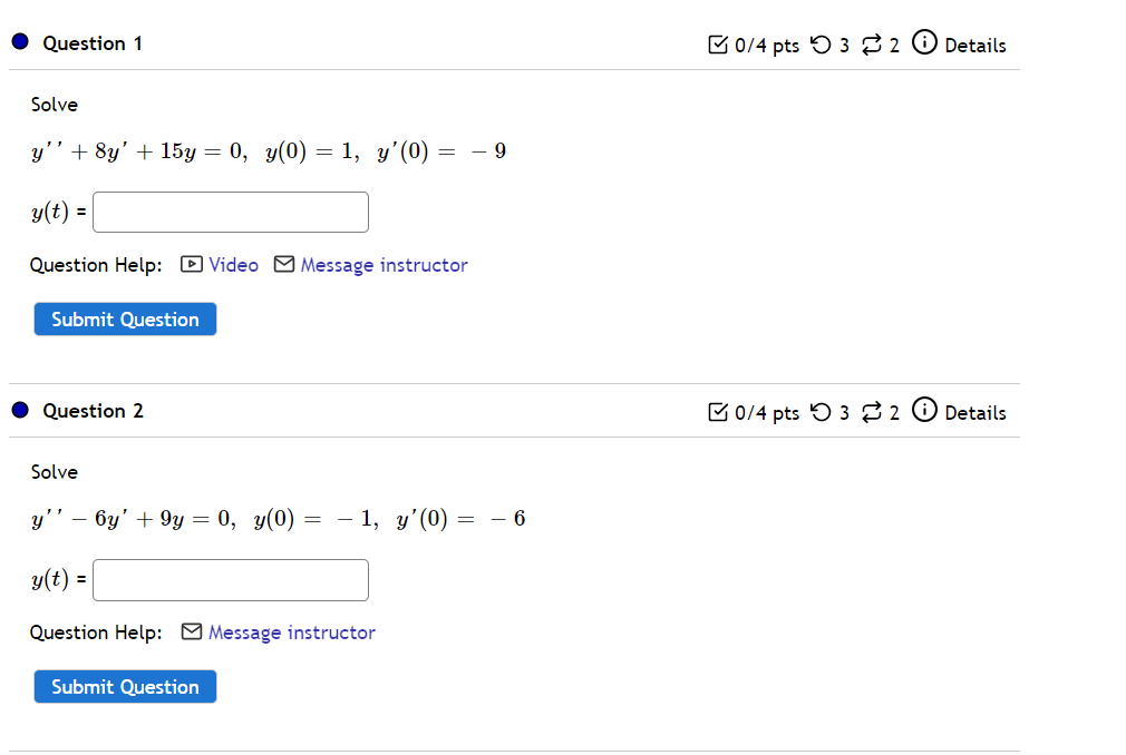 Solved Question 1 50/4 pts 3 3 3 2 Details Solve y"' + 8y' + | Chegg.com