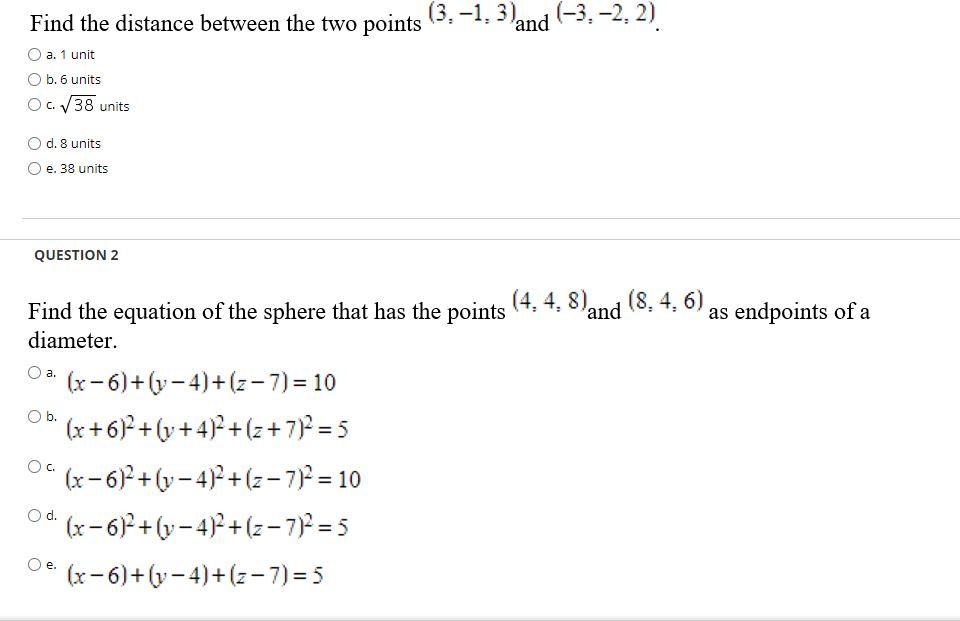 Solved Find the distance between the two points (3.–1.3) and | Chegg.com