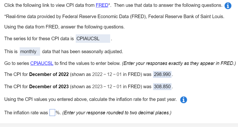 Solved Click the following link to view CPI data from FRED*.