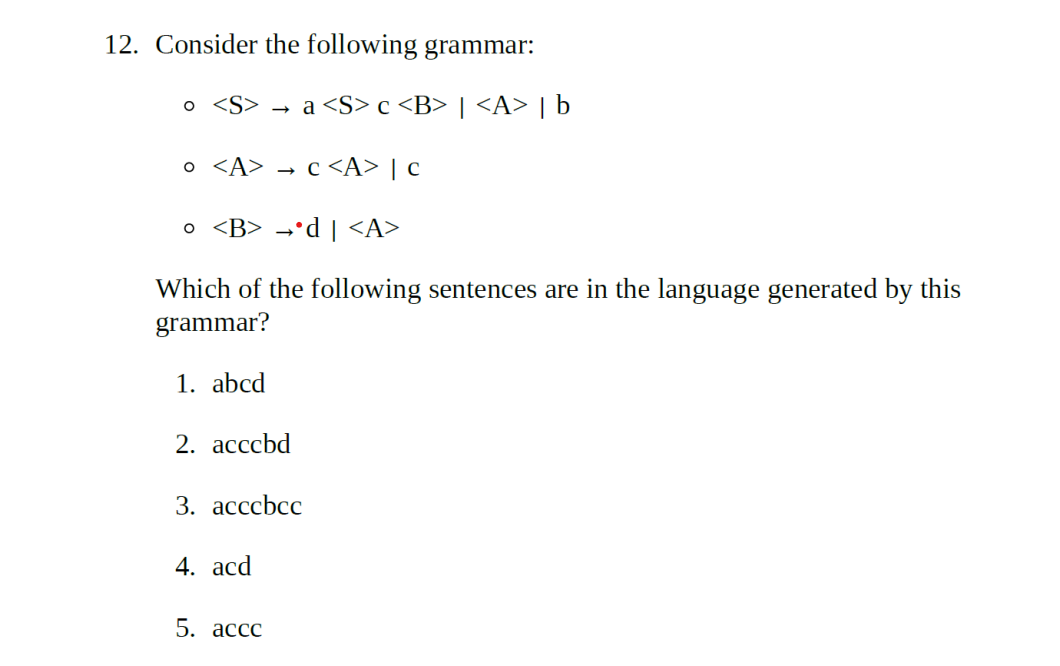 Solved 12. Consider The Following Grammar: | Chegg.com