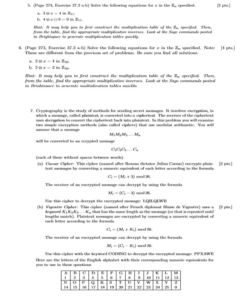 Solved (2 pts.) 5. (Page 273, Exercise 37.2 a-b) Solve the | Chegg.com
