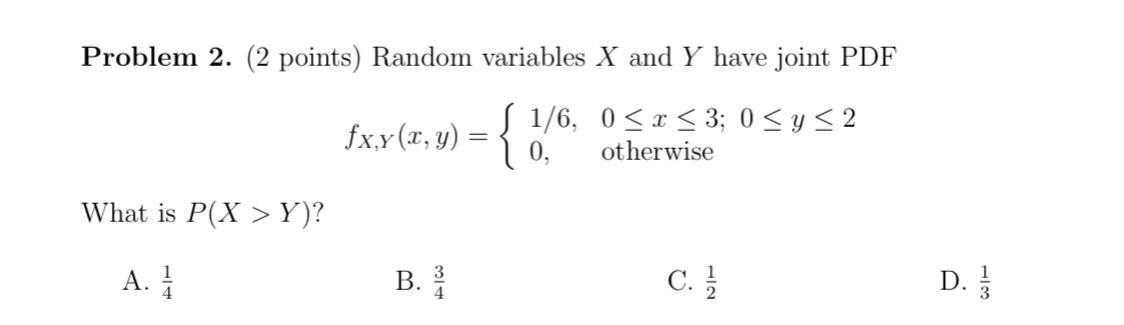 Solved Problem 2. (2 points) Random variables X and Y have | Chegg.com