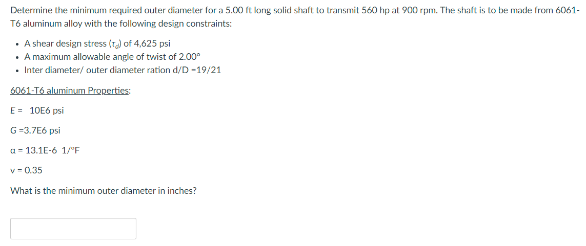 Solved Determine the minimum required outer diameter for a | Chegg.com