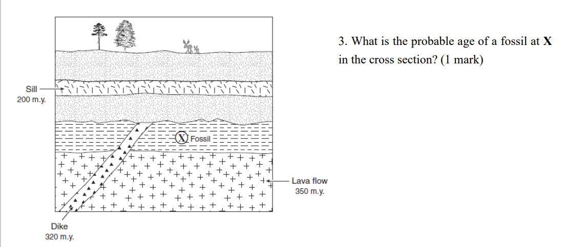 Solved 3. What is the probable age of a fossil at X in the 