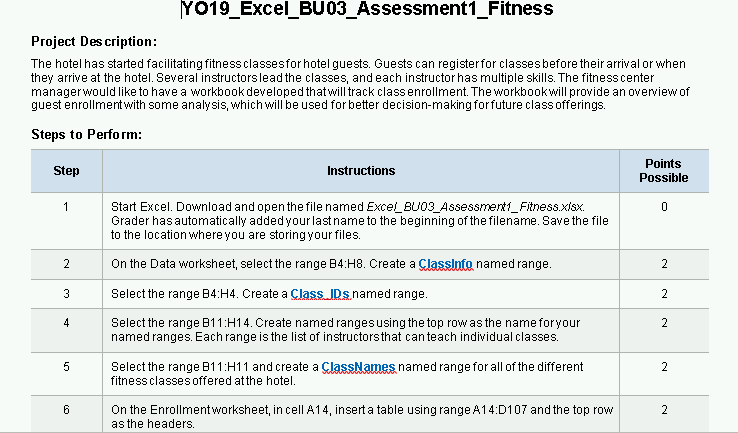 excel sam capstone project 1 campus fitness center