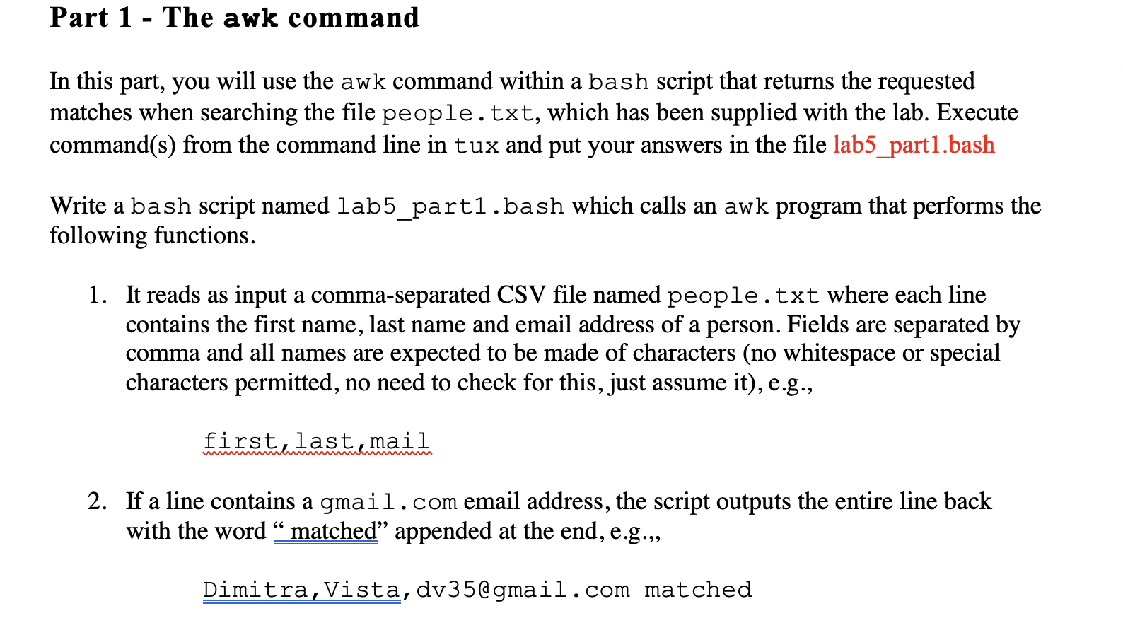 Solved Part 1 The Awk Command In This Part You Will Use Chegg Com