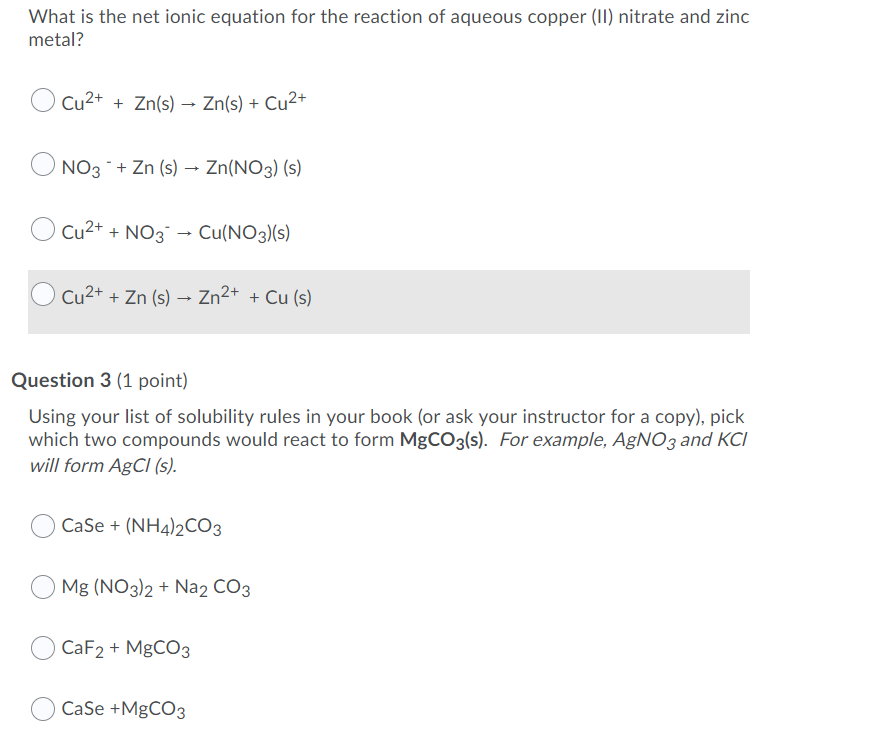 Solved What is the net ionic equation for the reaction of