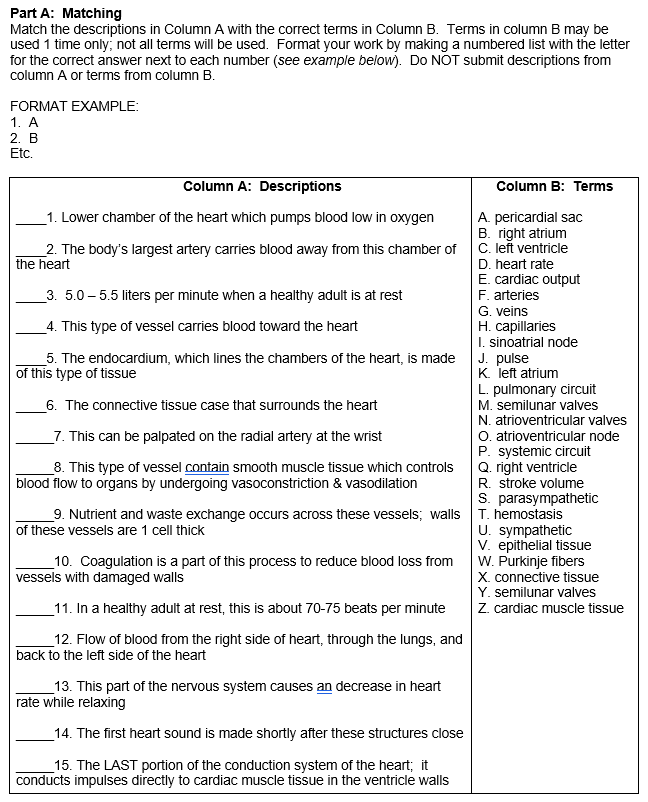 Solved Part A: Matching Match The Descriptions In Column A | Chegg.com