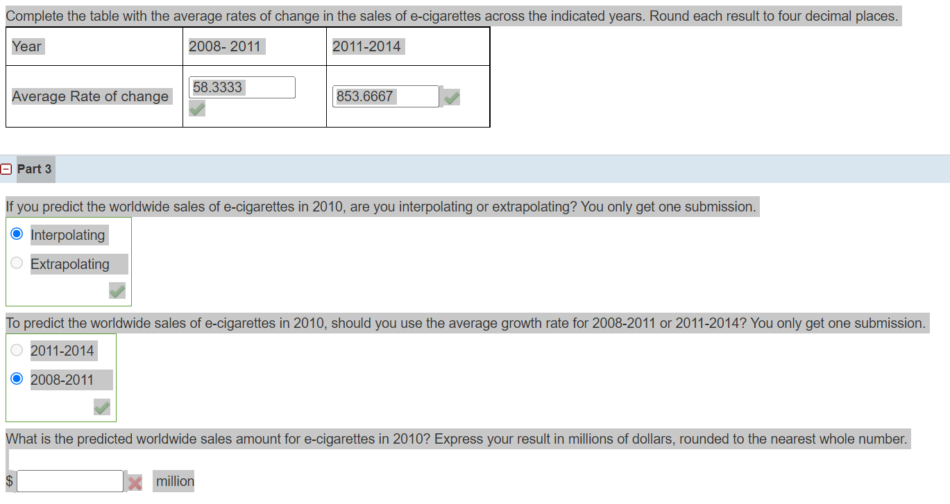 Solved If you predict the worldwide sales of e-cigarettes in | Chegg.com