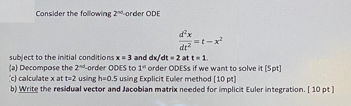 Solved Consider the following 2nd-order ODE d²x = t - *? dt? | Chegg.com