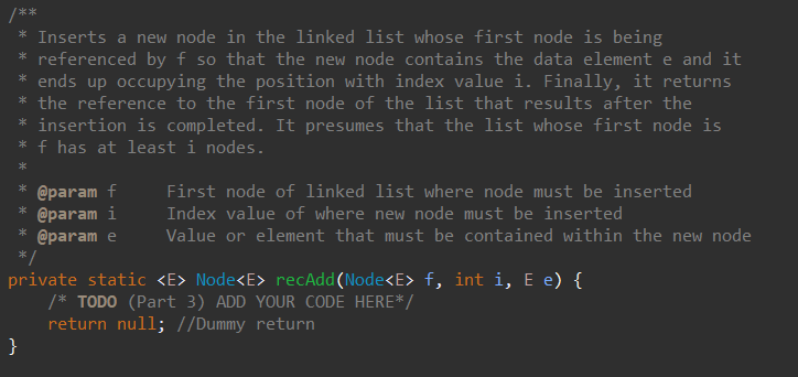 Solved /** * Inserts a new node in the linked list whose | Chegg.com