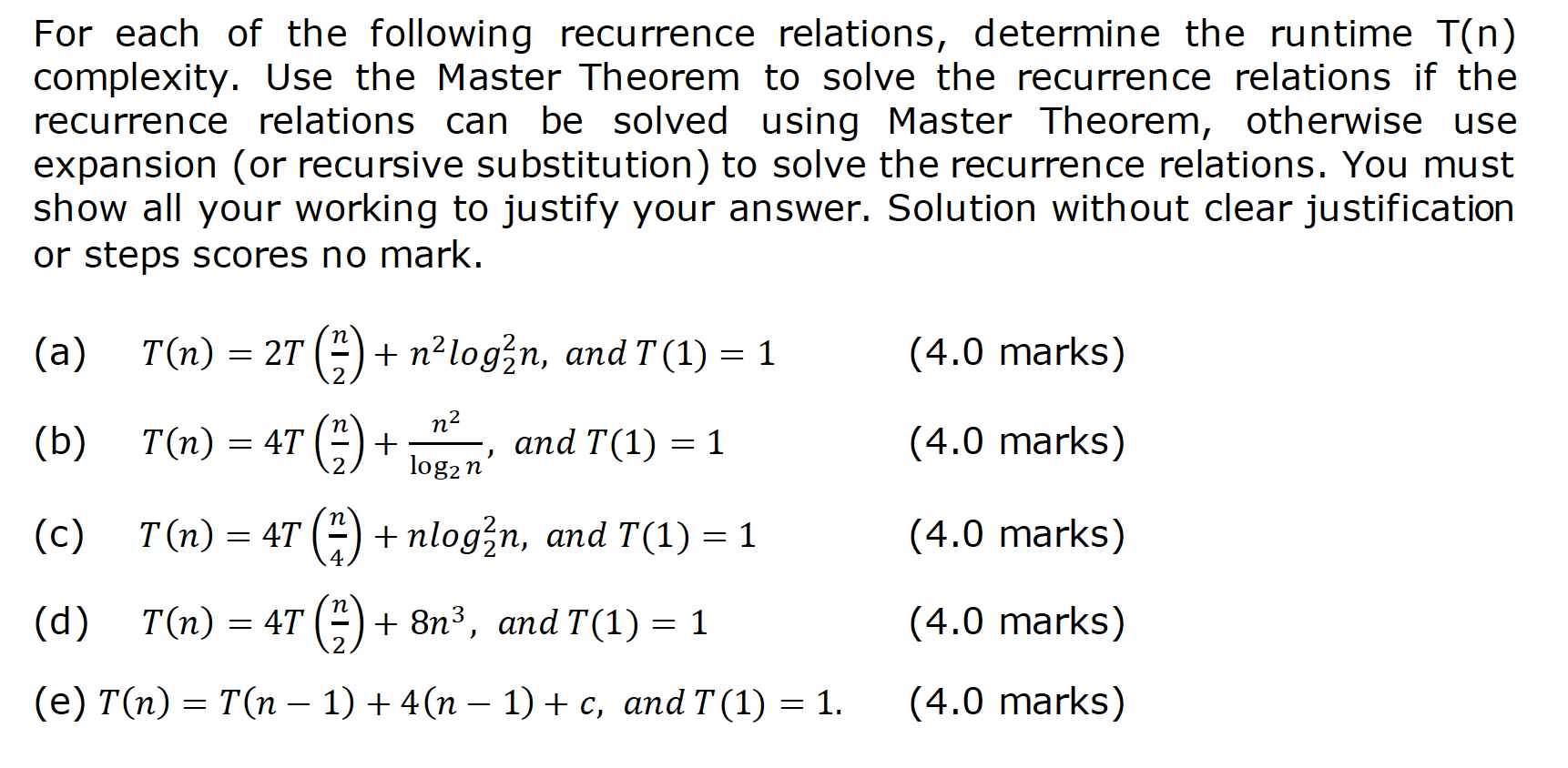 Solved For each of the following recurrence relations, | Chegg.com