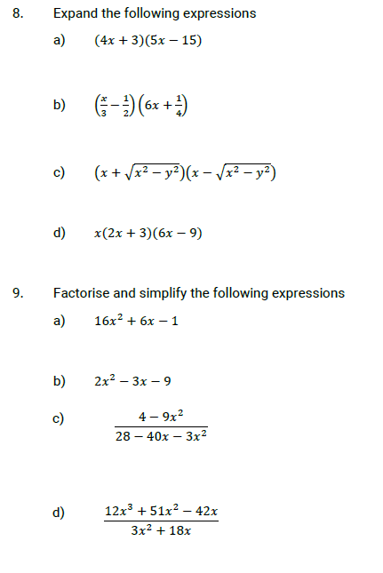 Solved 8. Expand the following expressions a) (4x+3)(5x – | Chegg.com