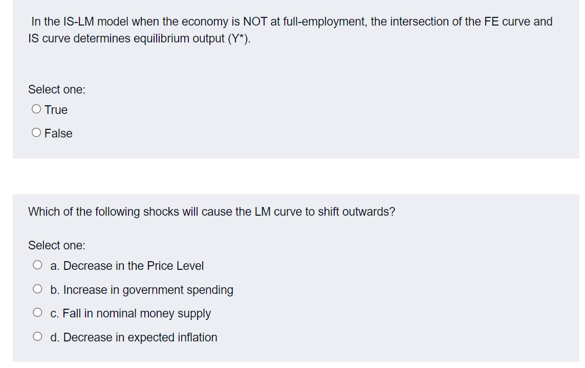 Solved In the IS-LM model when the economy is NOT at | Chegg.com