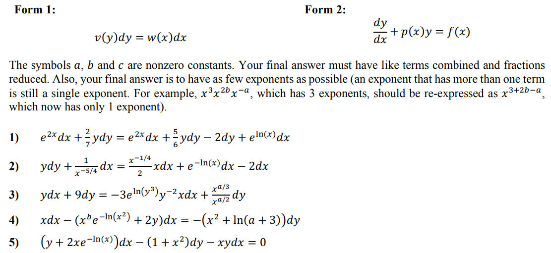 Form 1 Form 2 Dy Vy Dy W X Dx P X Y F X Dx Chegg Com