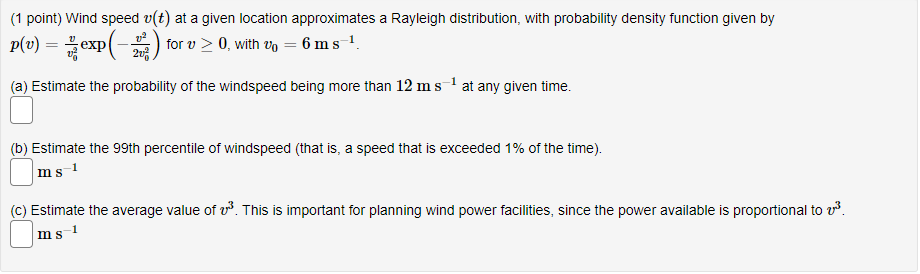 Solved (1 point) Wind speed v(t) at a given location | Chegg.com