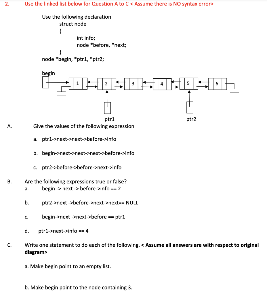 Solved 2. Use the linked list below for Question A to C