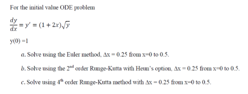 Solved For the initial value ODE problem dy=y, = (1 + 2x),5 | Chegg.com