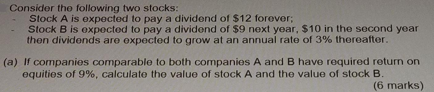 Solved Consider The Following Two Stocks: Stock A Is | Chegg.com