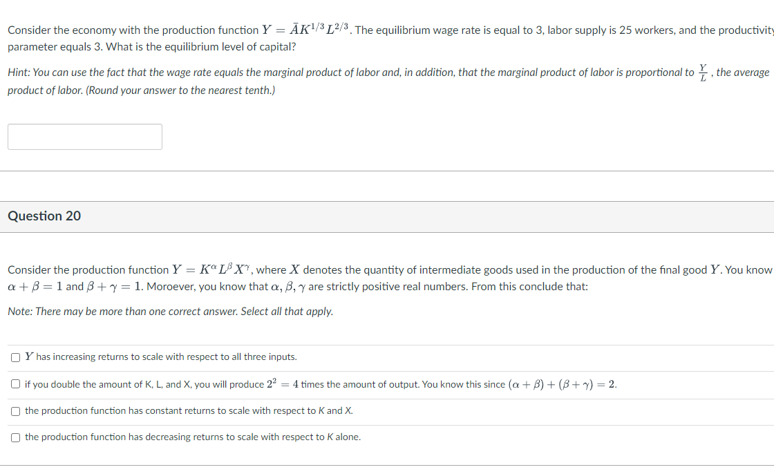Solved Consider the economy with the production function | Chegg.com