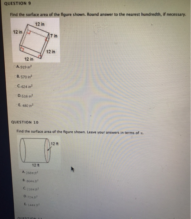 Solved QUESTION 9 Find the surface area of the figure shown. | Chegg.com
