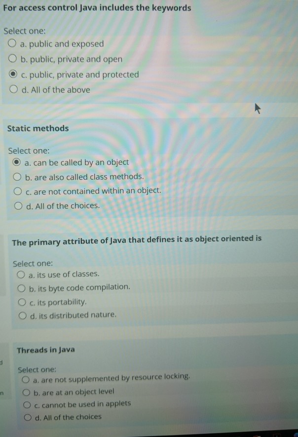 Solved For access control Java includes the keywords Select | Chegg.com