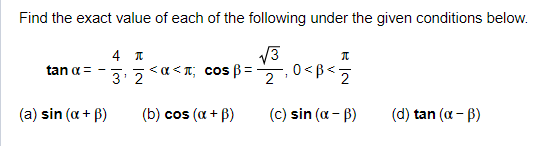 Solved Find the exact value of each of the following under | Chegg.com