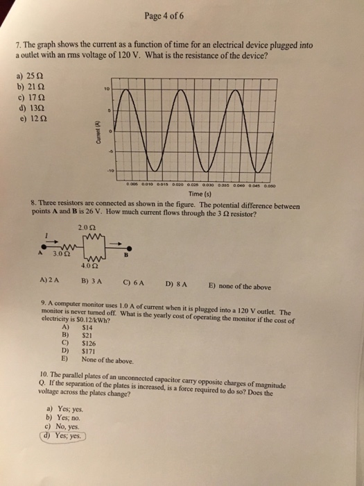 Solved Page 4 of 6 7. The graph shows the current as a | Chegg.com