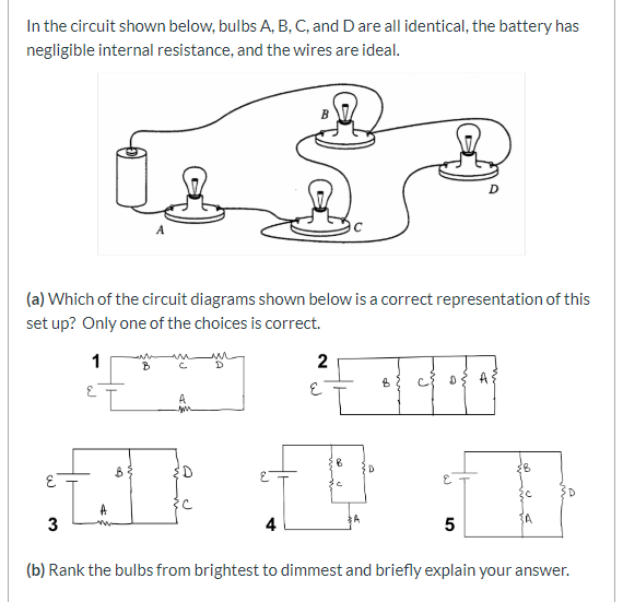 Solved In The Circuit Shown Below, Bulbs A, B, C, And D Are | Chegg.com