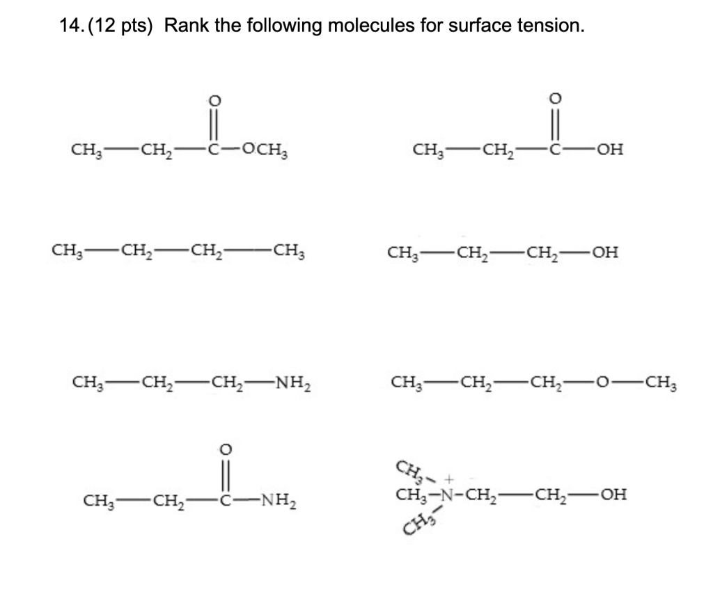 Solved 14.(12 pts) Rank the following molecules for surface | Chegg.com
