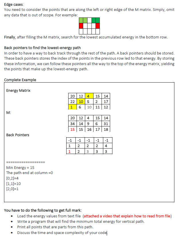 Solved Problem: Lowest Energy Path Description: Given a | Chegg.com