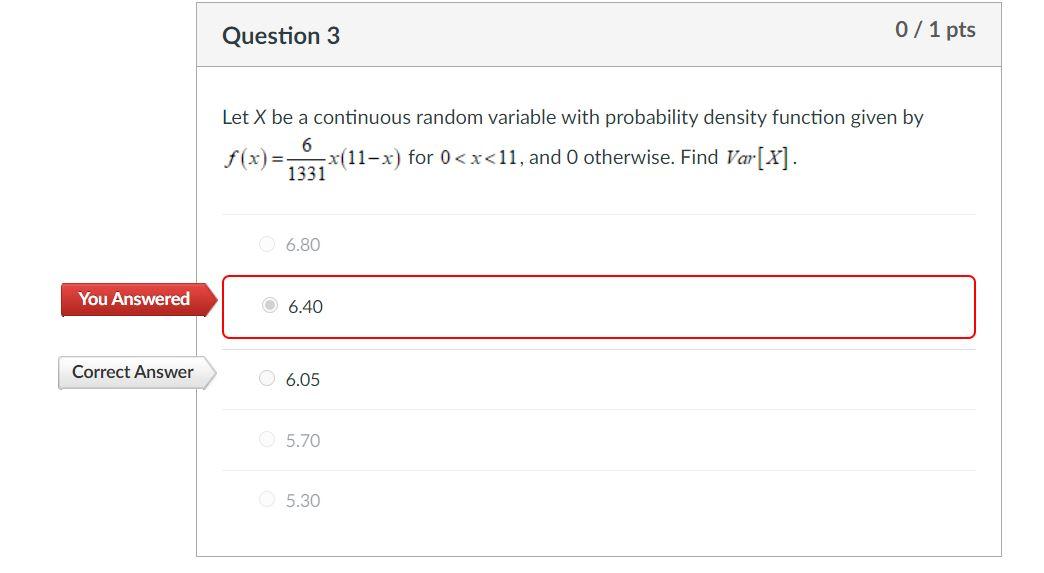 Solved Question 3 0/ 1 pts Let X be a continuous random | Chegg.com