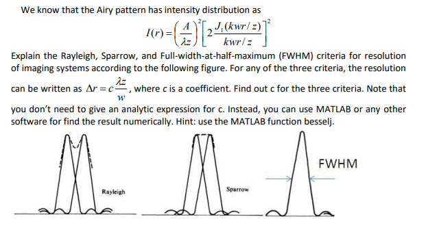 Solved We know that the Airy pattern has intensity | Chegg.com