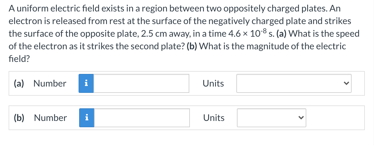 Solved A uniform electric field exists in a region between | Chegg.com