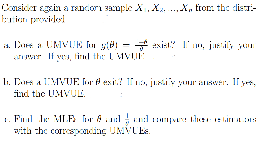 Solved Consider again a random sample X1,X2,…,Xn from the | Chegg.com