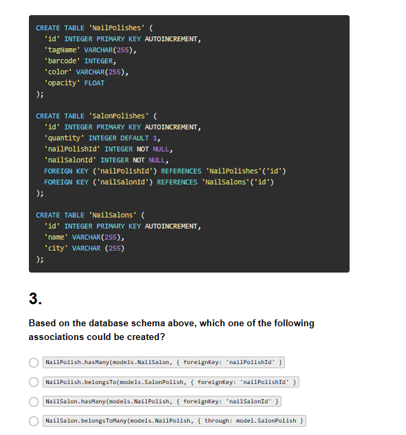 Solved 3. Based on the database schema above, which one of | Chegg.com