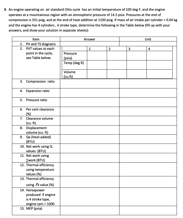Solved B. An engine operating on air standard Otto cycle has | Chegg.com