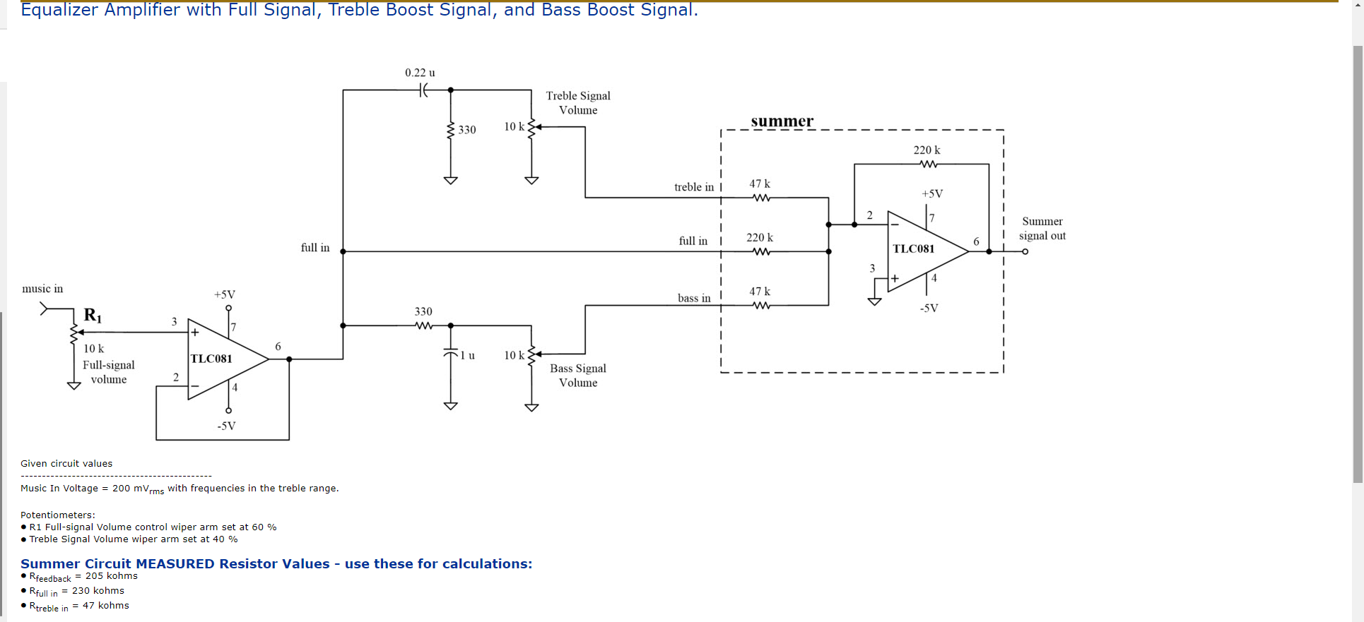 Solved Equalizer Amplifier with Full Signal, Treble Boost