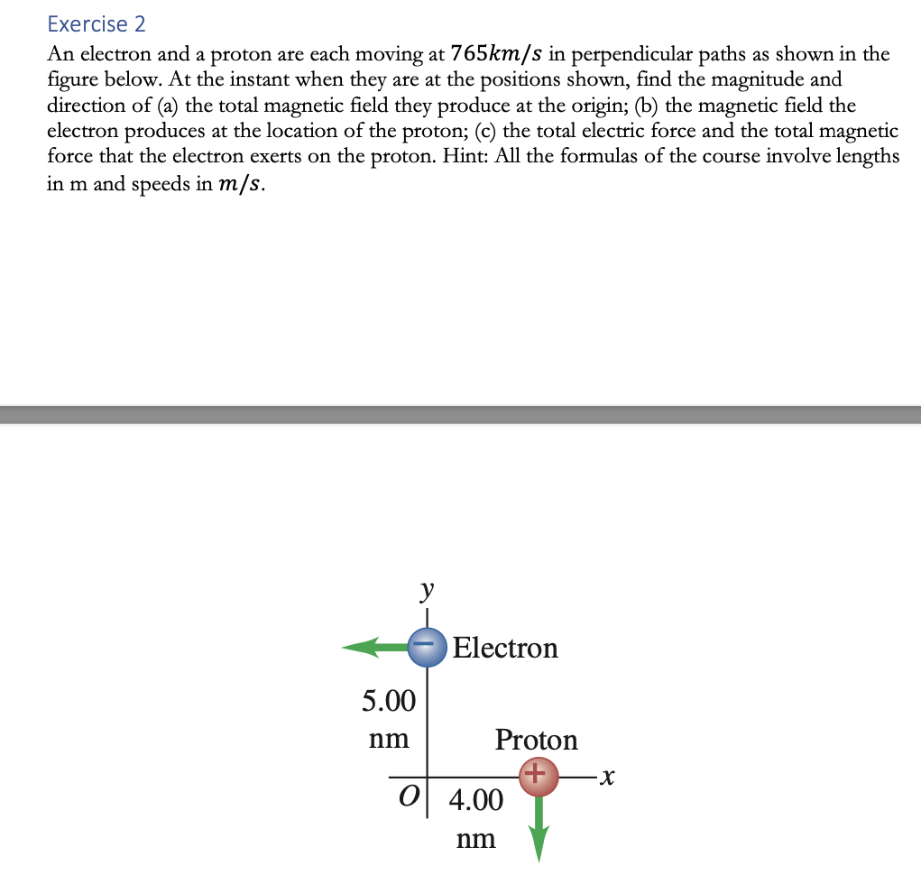 Solved Exercise 2 An Electron And A Proton Are Each Moving | Chegg.com