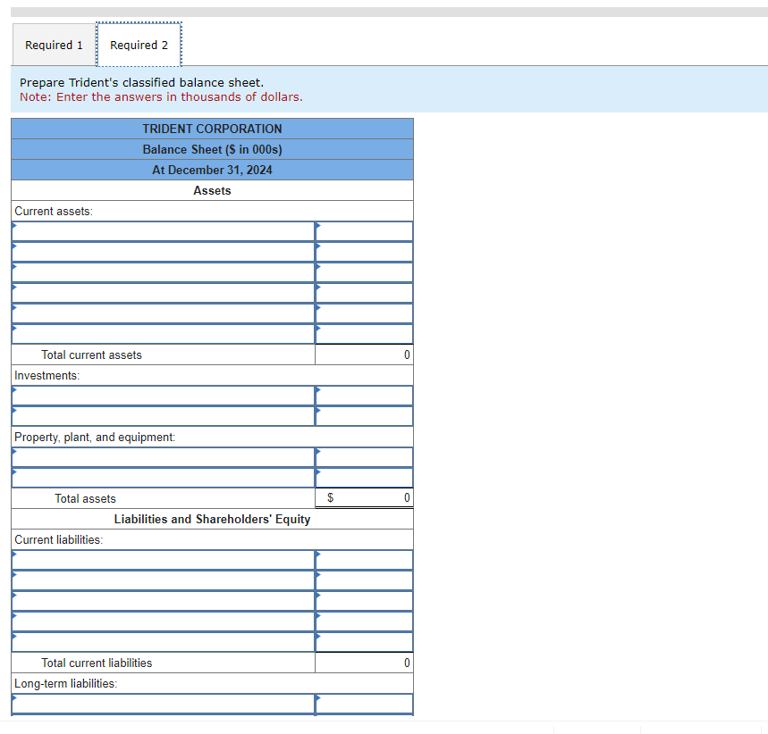 Solved Prepare Trident's classified balance sheet. Note.