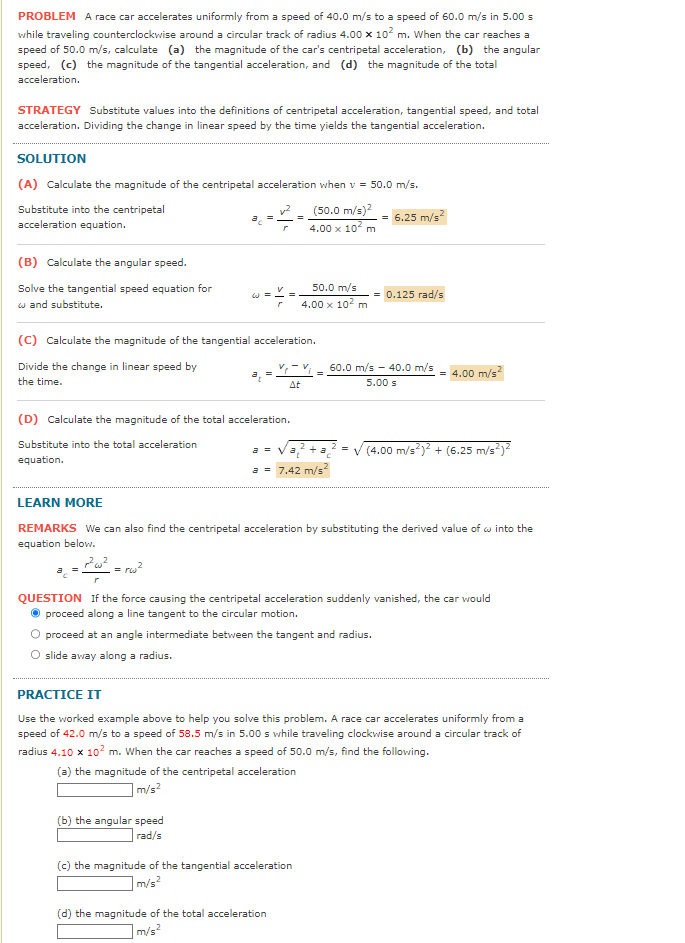 Solved PROBLEM A race car accelerates uniformly from a speed