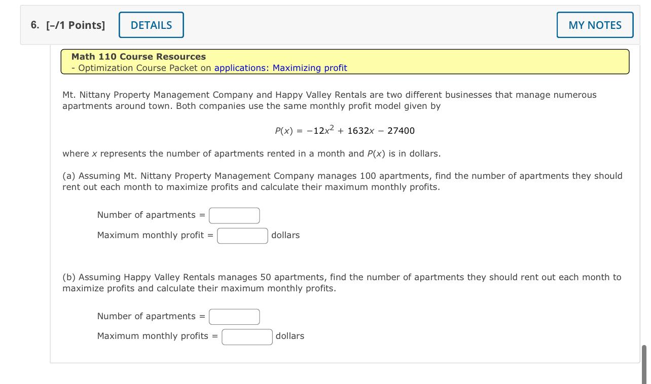 Solved Math 110 Course Resources - Optimization Course | Chegg.com