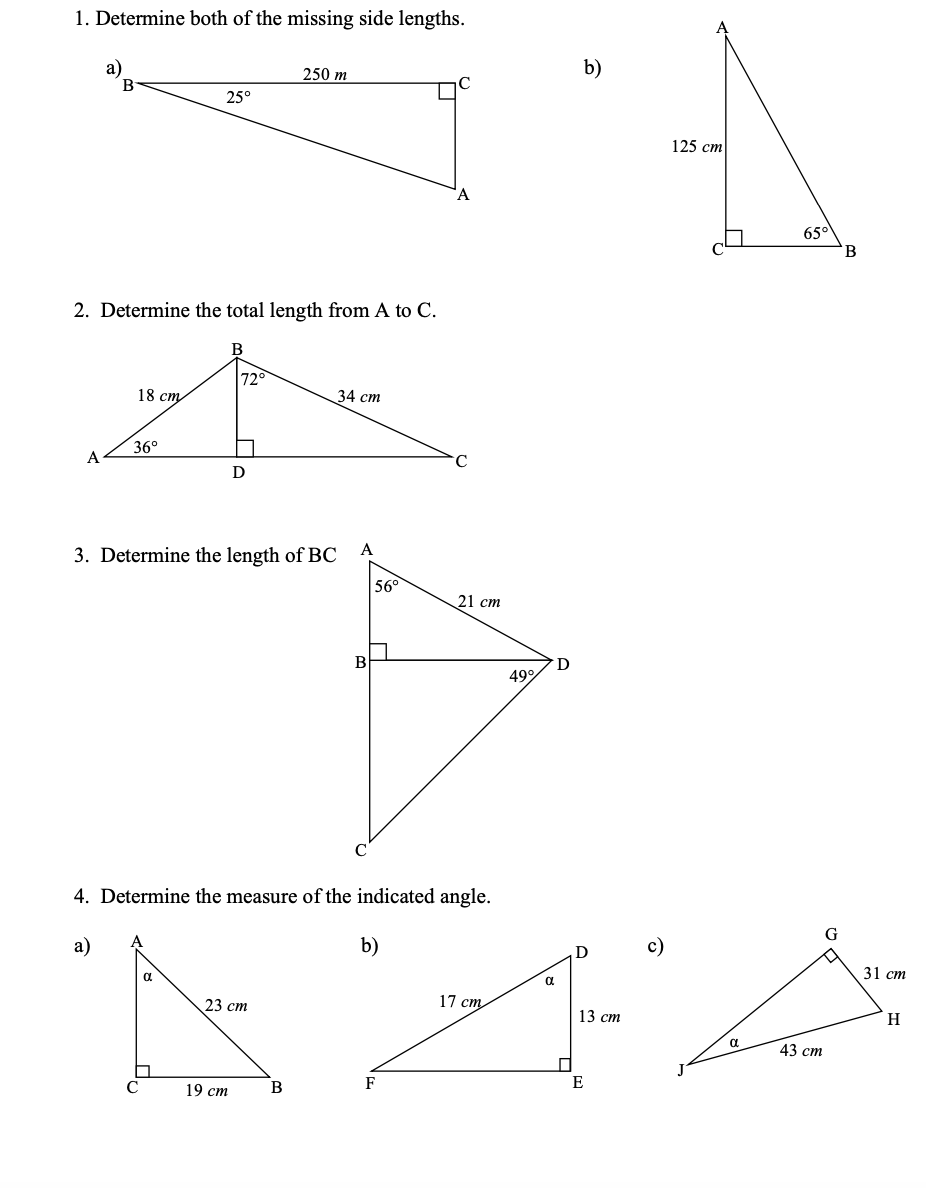 Solved 1. Determine both of the missing side lengths. a) B | Chegg.com