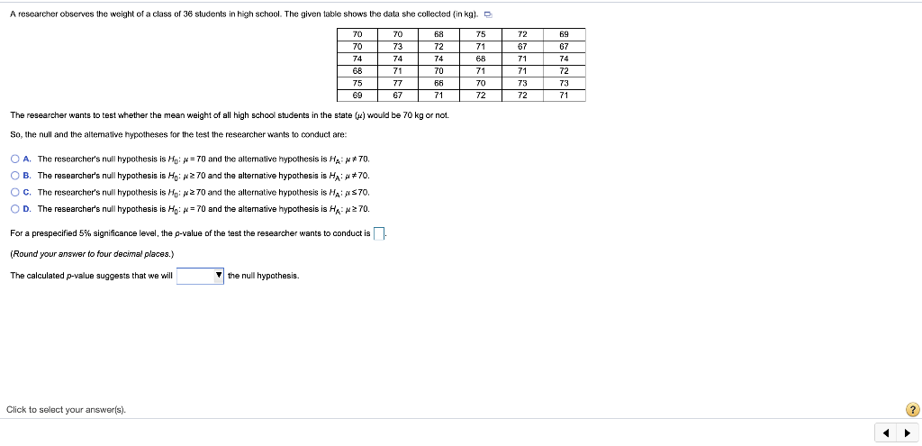 Solved A researcher observes the weight of a class of 36 | Chegg.com